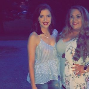 Blue and white stripe peplum tank